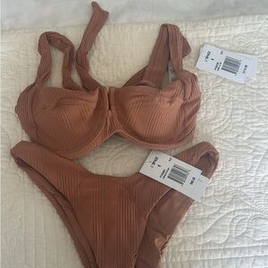 NEW L space Women's Ribbed Bikini Set in Tan